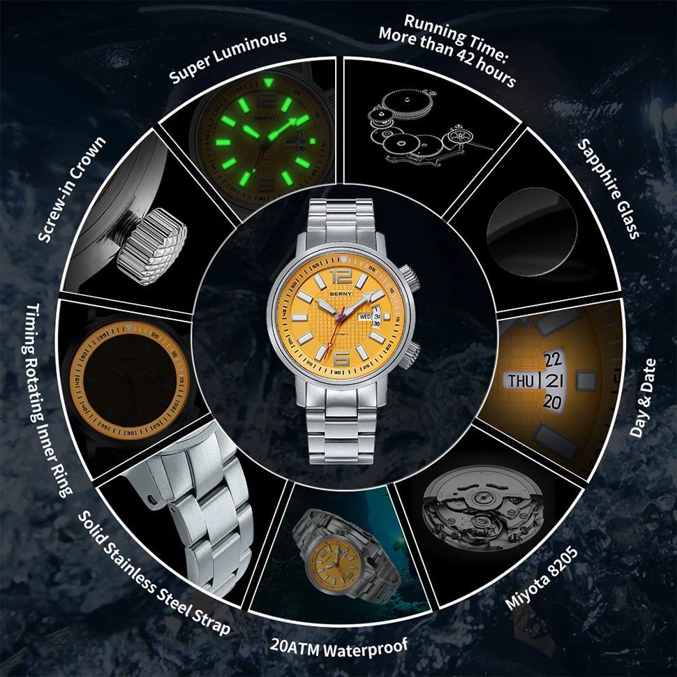 Orologi: Berny Compressor Auto Miyota 8205 dive watch – Usato da Lausanne venduto da dendri 2