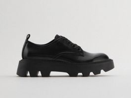 Zara Platform Chunky Derby Shoes Black 36 Lack patent