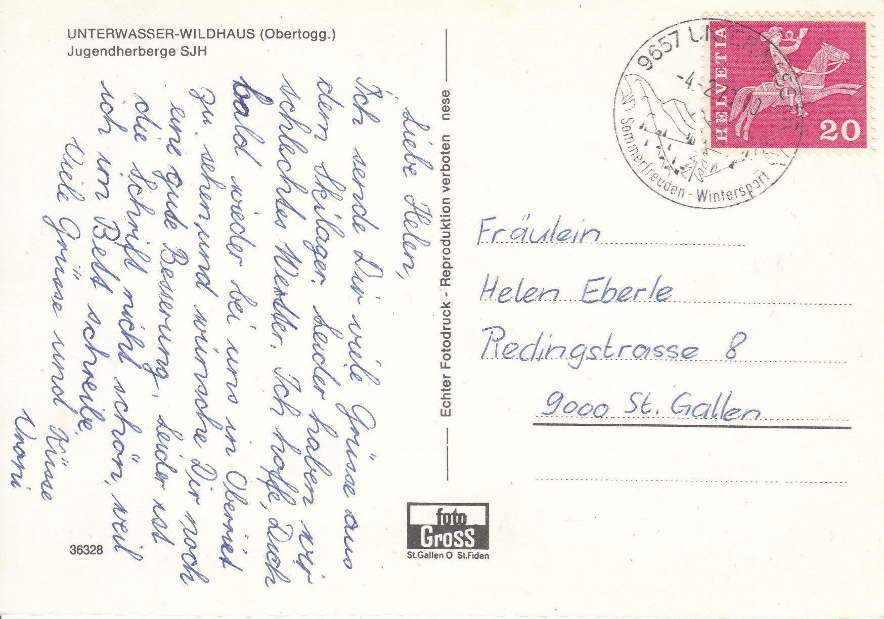 Cartoline postali: Unterwasser SJH 1970 – Usato da Bürglen TG venduto da StampGraf 1