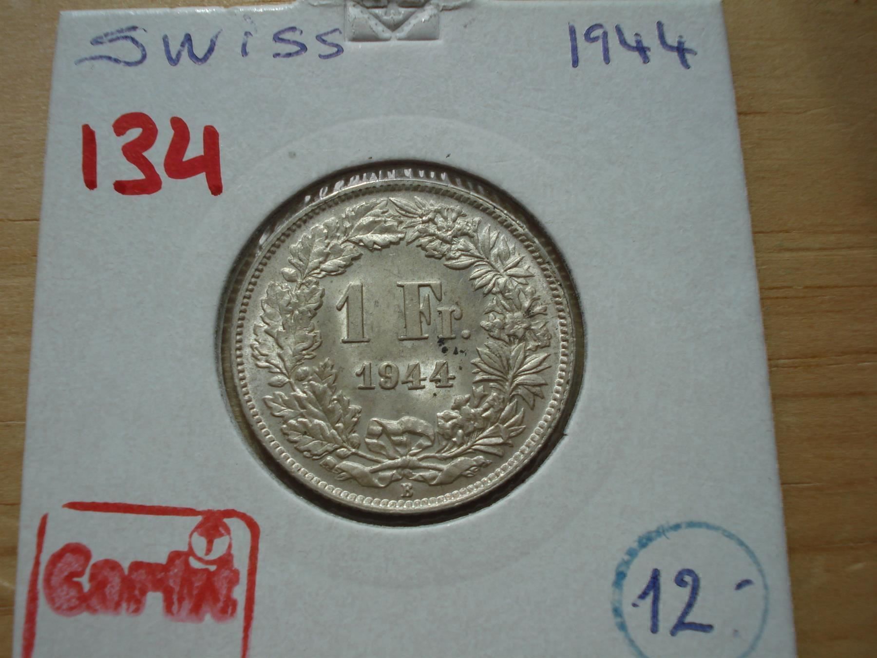 Tutti le monete: (134)  1 Franken  1944 – Usato da Erlach venduto da Net-Coins