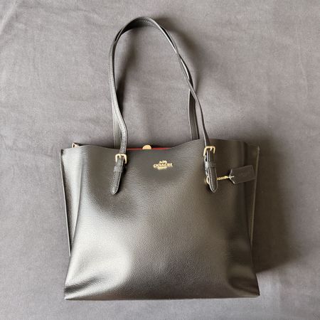 COACH Mollie Tote Leather Bag Black Red