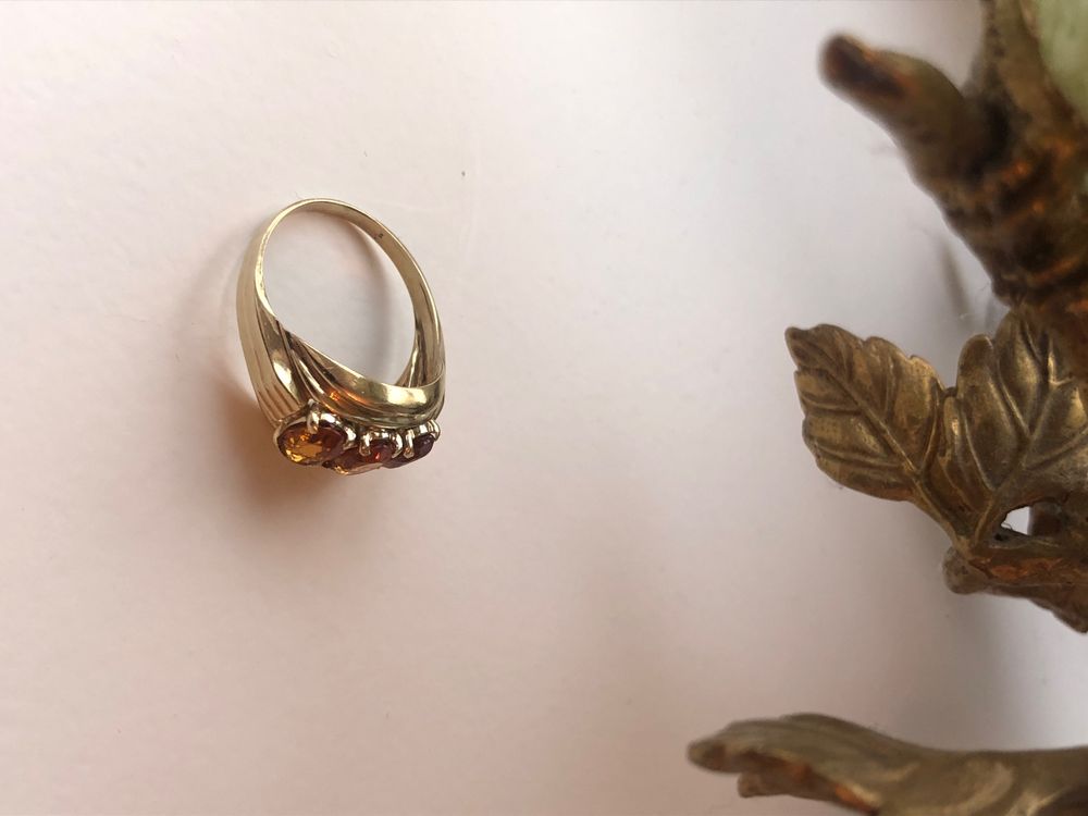 Amberta 14 Karat Gold Ring Damen - Italienischer Statement Ring Mit Diamantschliff | Zweifarbig Gelb- & Weißgold 5,2mm Breite