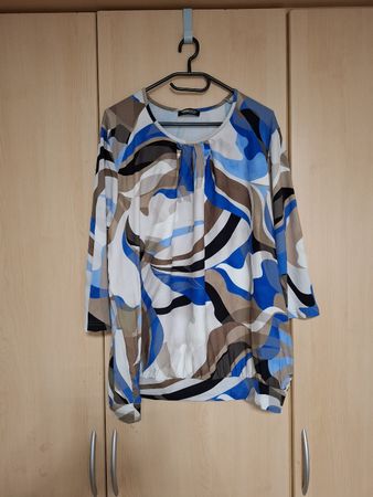 Frank Walder Halbarmshirt Gr. 48, beige-braun-blau