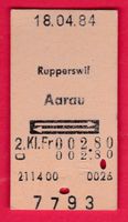 KARTON BILLETT, RAPPERSWIL-AARAU, 2.KLASSE, RETOUR,18.4.1984