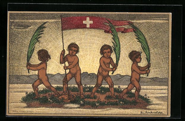Ansichtskarten: Schweizer Bundesfeier 1916, nackte Buben – Gebraucht aus Berlin von bartko-reher