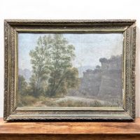 Ancienne peinture, paysage à l'huile sur carton. XIXᵉ siècle