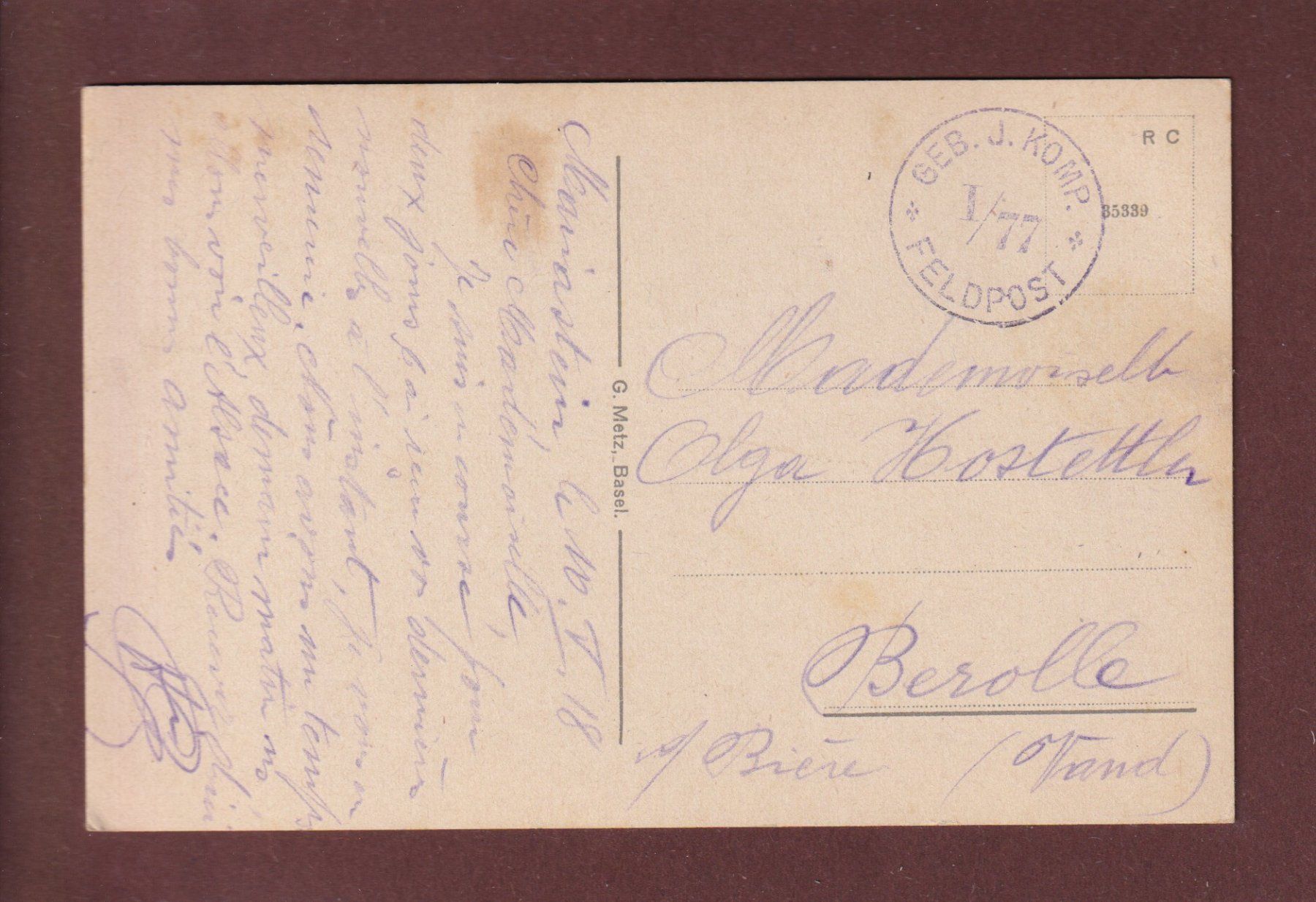 Cartoline postali: MARIASTEIN - Kirchplatz - 1918 Feldpost – Usato da Pully venduto da nicecards 1