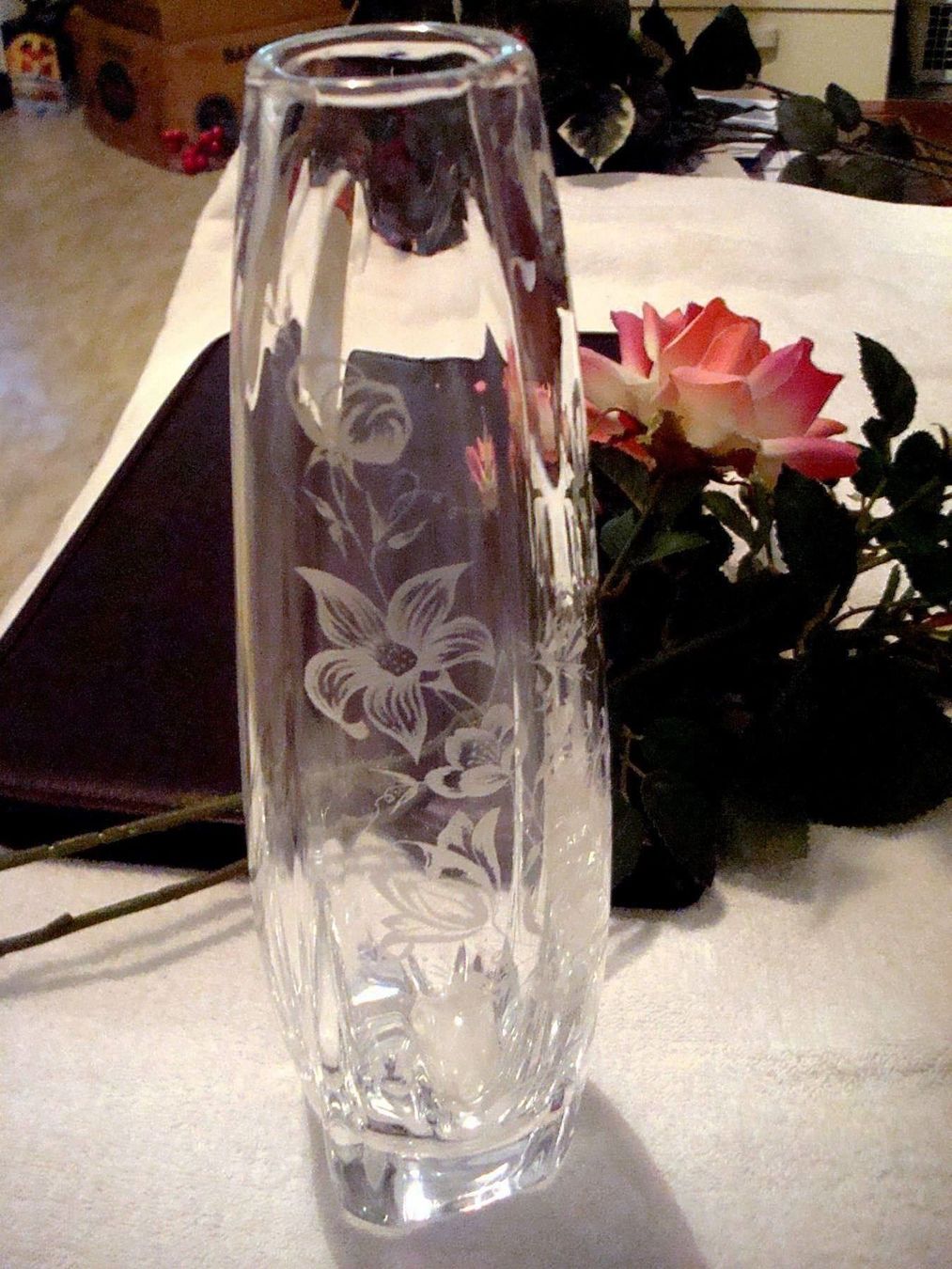 Vasen & Gefässe: Kristallglas Vase, Blumenmotiv geritzt – Neu (gemäss Beschreibung) aus Ueberstorf von dinbau 3