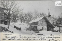 Paysage d'hiver - Winterlandschaft - Kinder beim schlitteln