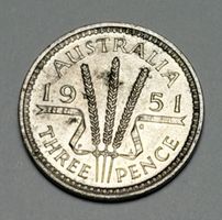Pièce Australie 3 Pence 1951 George VI en argent massif