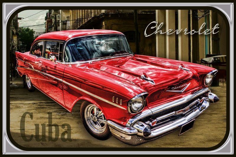 Chevrolet Insegne: Blechschild-CHEVROLET CUBA ROT – Nuovo e nell'imballaggio originale da Rupperswil venduto da big-one-sale