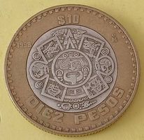 10 Pesos Münze - Aztekenkalender Sonnenstein - Mexiko 1998