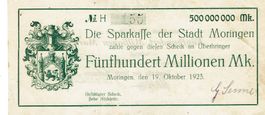 Moringen 500 Mil.Mark mit U-Schrift 19.10.1923 VZ-VZ+