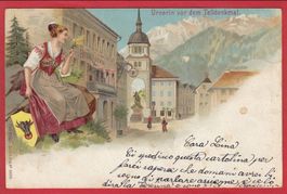 ALTDORF, TELLDENKMAL, TRACHT, WAPPEN, LITHO 1899