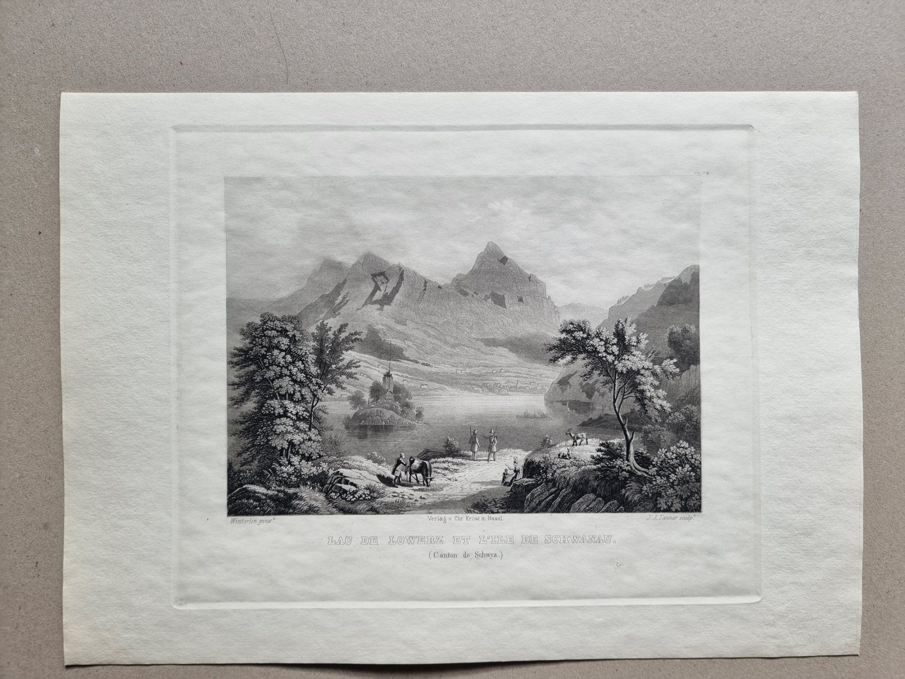 Incisioni: LAUERZERSEE STAHLSTICH BLATTGRÖSSE CA.34X25CM – Usato da Gersau venduto da grafik-kunst 1