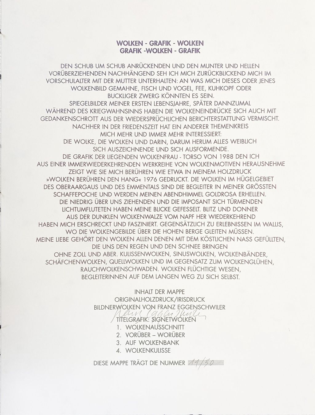 Poster & Bilder: Eggenschwiler Franz Mappe: Wolken 1997 – Neu (gemäss Beschreibung) aus grenchen von Belarte 3