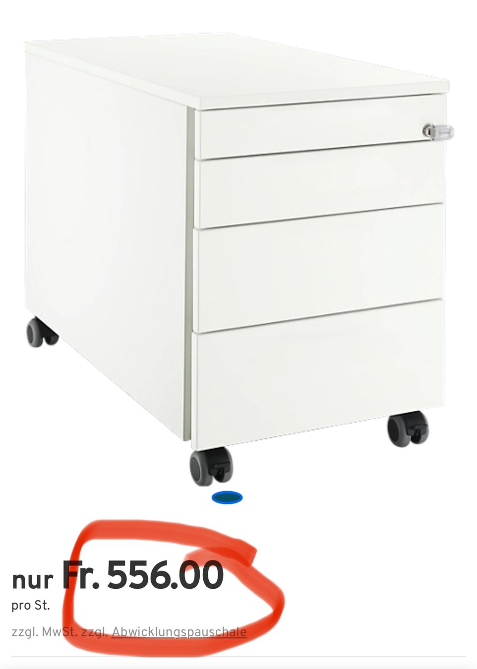 Korpus: neuer Rollcontainer 1233, 4 Schübe, mit Griffnut, weiss/weis – Neu (gemäss Beschreibung) aus Necker von liq24