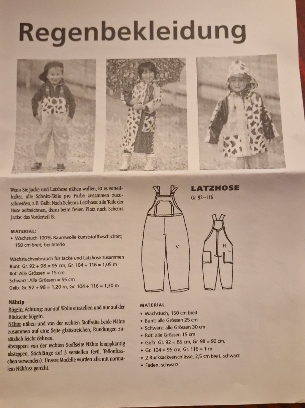 Cartamodelli: Wir Eltern Schnittmuster 'Regenbekleidung' – Nuovo (secondo la descrizione) da Oberengstringen venduto da Sheera7 1