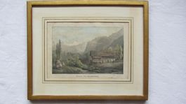 BLUMENSTEIN um 1800 - antiker Stich - Goldrahmen