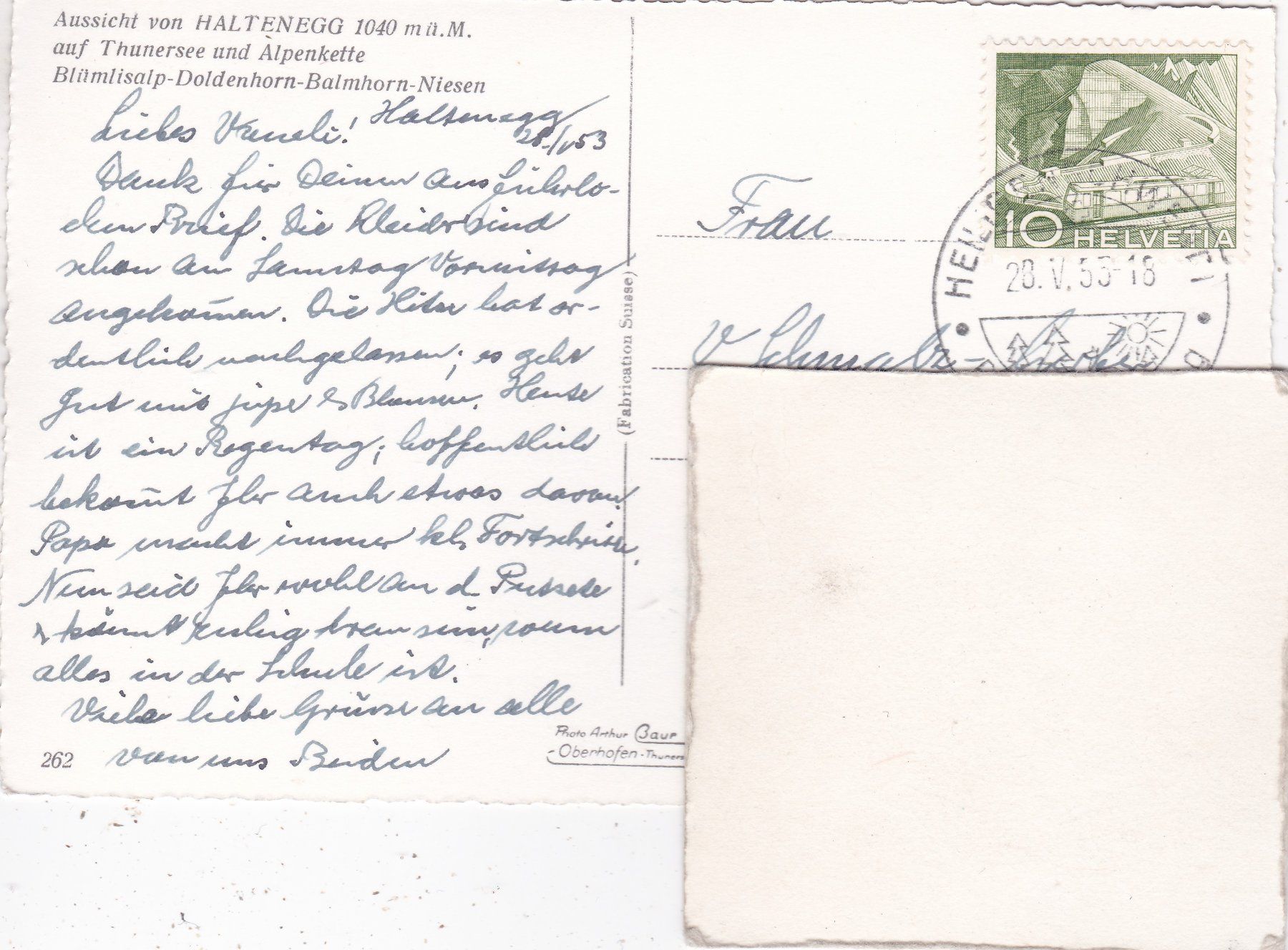 Cartoline postali: Aussicht von Haltenegg auf Thunersee 1955 – Usato da Herisau venduto da Lisegrat2008 1