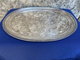 Serviertablett Silber 835 oval mit Dekor gebrauchter Zustand