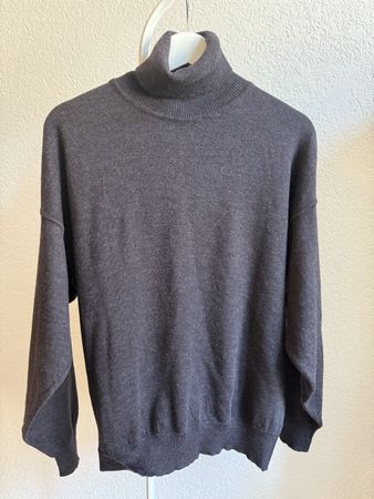 Pull vintage col roulé gris anthracite pure laine, t.48
