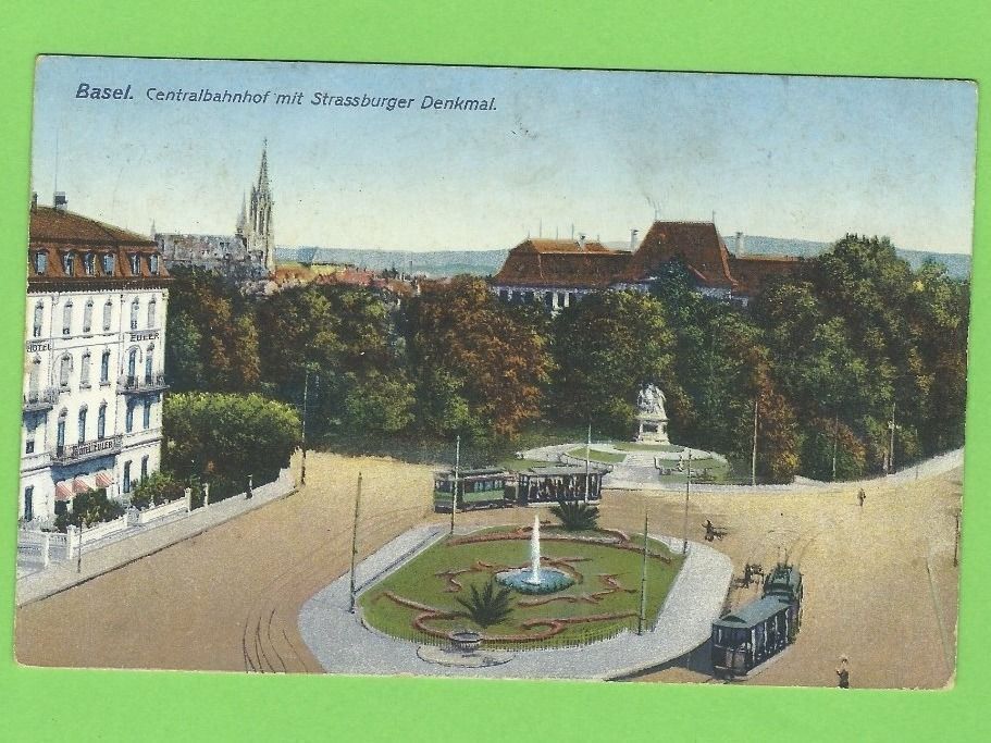 Cartoline postali: Basel, Centralb. mit Strassburg Denkmal – Usato da Zürich venduto da t24_de