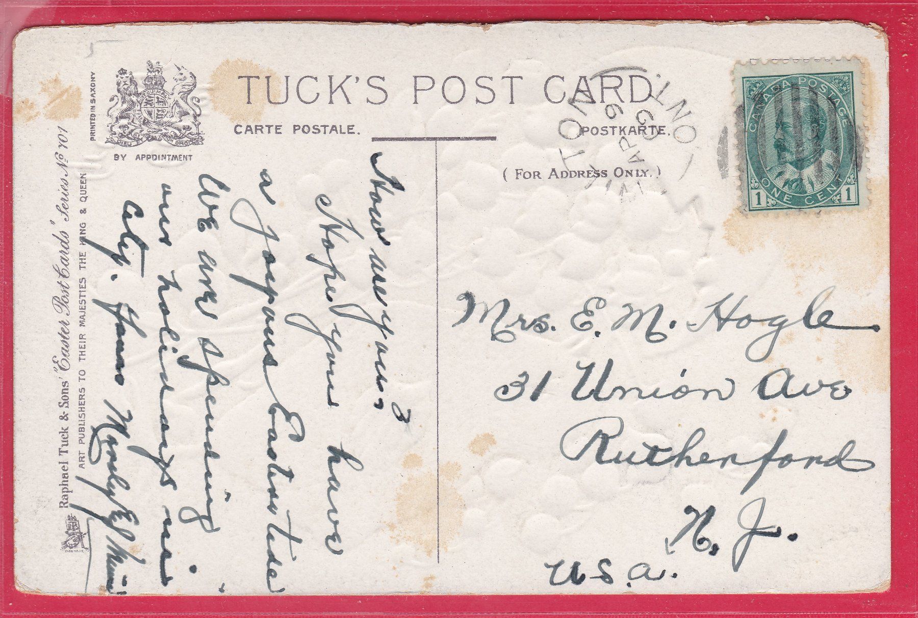 Cartoline postali: PRÄGEKARTE, EASTER GREETINGS, 9.4.1909 – Usato da Oberrieden venduto da Gebirgsstelze 1