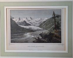 jolie gravure d'époque du glacier de Roseg