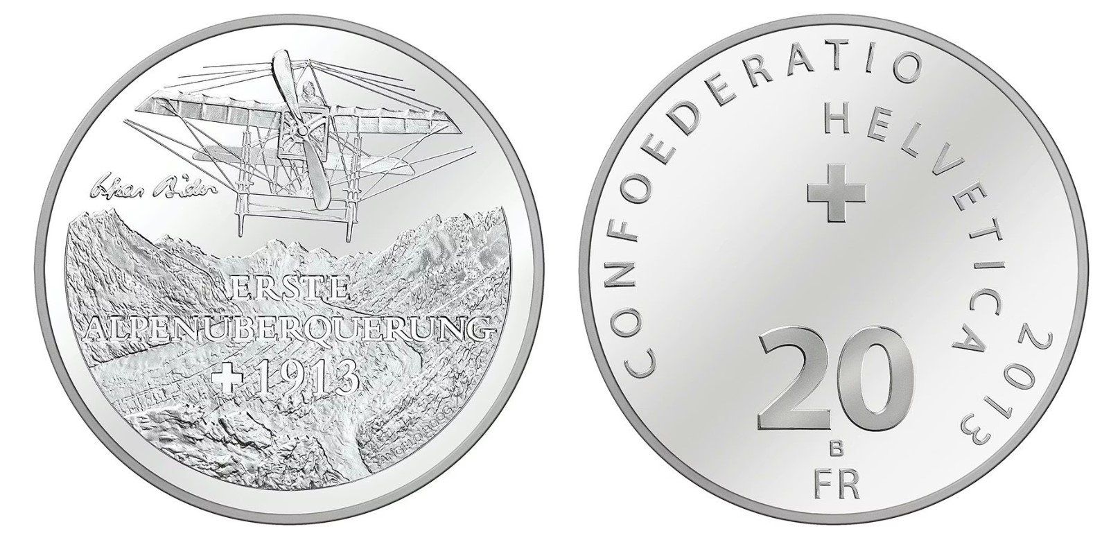 Tutti le monete: 2013. 20 FR. Erster Alpenüberflug 1913. – Nuovo (secondo la descrizione) da Solothurn venduto da Numis_4500
