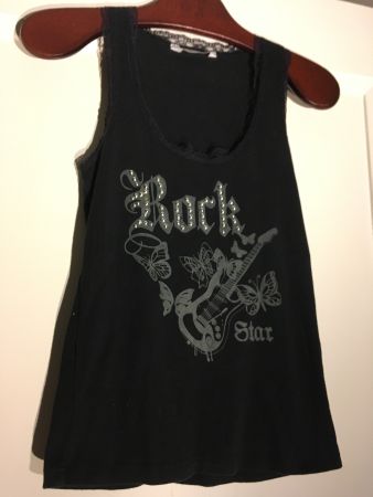 Vintage Top mit Spitze schwarz Nieten Rock Star Druck grau S