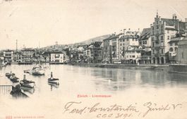 Zürich ZH Limmatquai mit Booten belebt