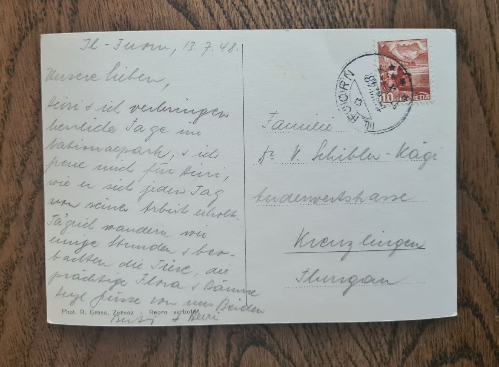 Cartoline postali: Nationalpark-Hotel, Ofenberg 1948 – Usato da Ebikon venduto da Donar50 1