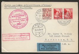 Flugpost Schweiz 1935 Sonderflug ab Liechtenstein nach USA
