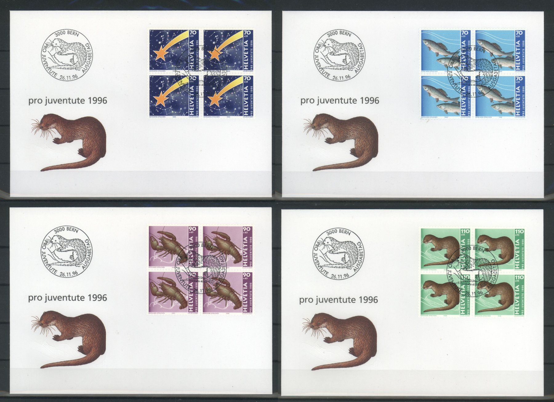 Tutti i francobolli: 1996, FDC, Pro Juventute, Viererblöcke – Usato da Willisau venduto da Vollstempel