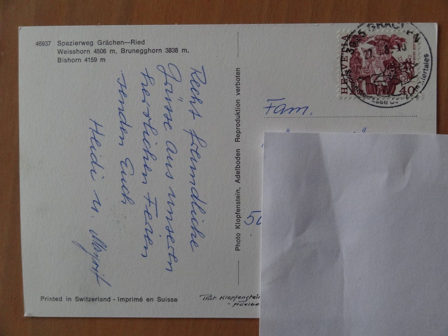 Cartoline postali: Spazierweg Grächen-Ried - 1980 – Usato da St Léonard venduto da Riglin 1