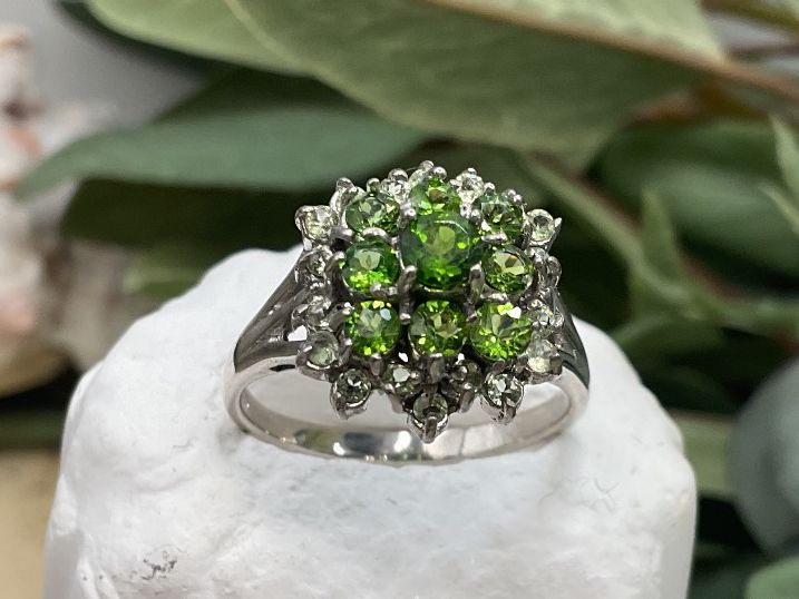 Anelli: Silberring mit Chrom Diopsid und Peridot, Gr.55 – Usato da Luzern venduto da S.Kern01 3
