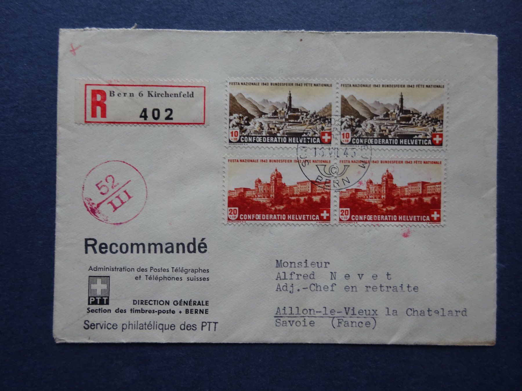 Tutti i francobolli: 1943 Pro Patria schöner  Brief – Usato da Appenzell-Steinegg venduto da adi1975