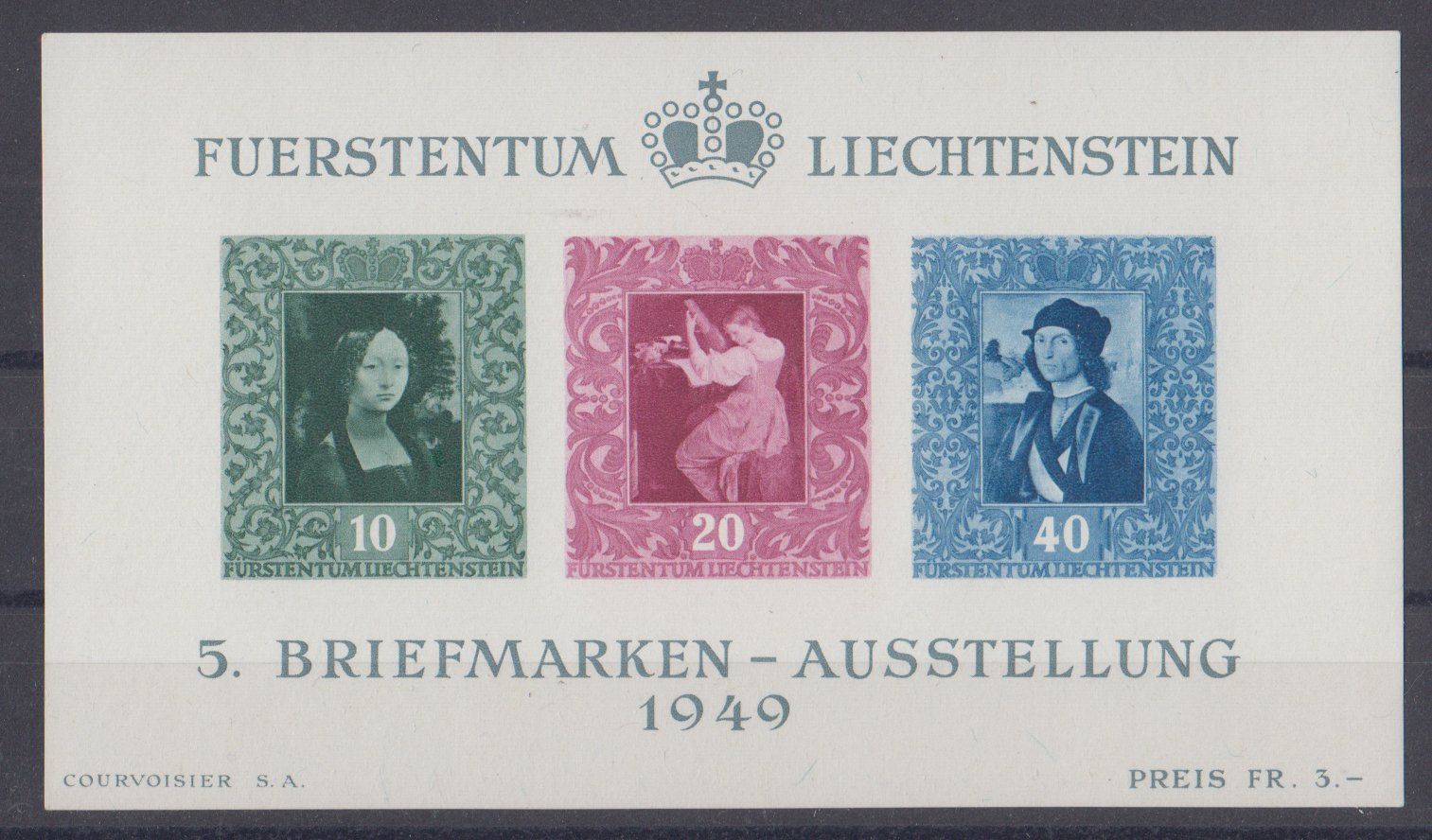 Tutti i francobolli: Liechtenstein 1949: Block W23 ** - Kat. 200.-- – Nuovo (secondo la descrizione) da Eschlikon TG venduto da PhilCon