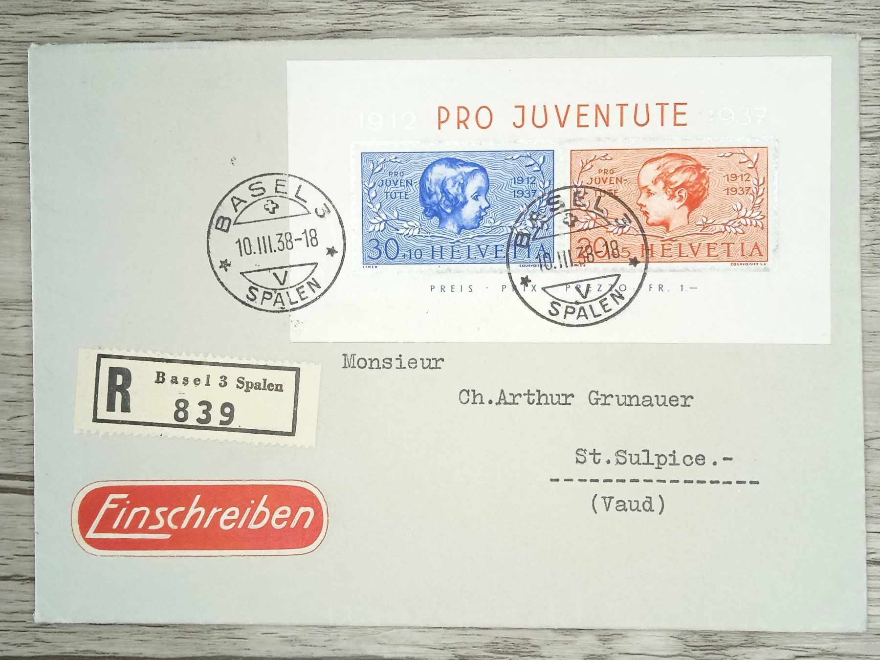 Tutti i francobolli: TR105 Enveloppe Suisse + Timbre 1938 – Usato da Cousset venduto da Patrick_Collections
