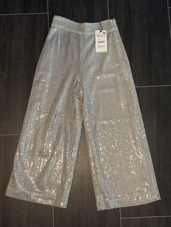 Zara Hose silber Pailletten Grösse XS neu mit Etikett