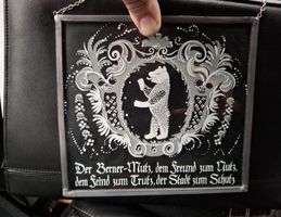 Antik Glasbild Berner-Wappen "Mutz"