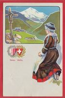 WALLIS, VALAIS, TRACHT, WAPPEN, LITHO