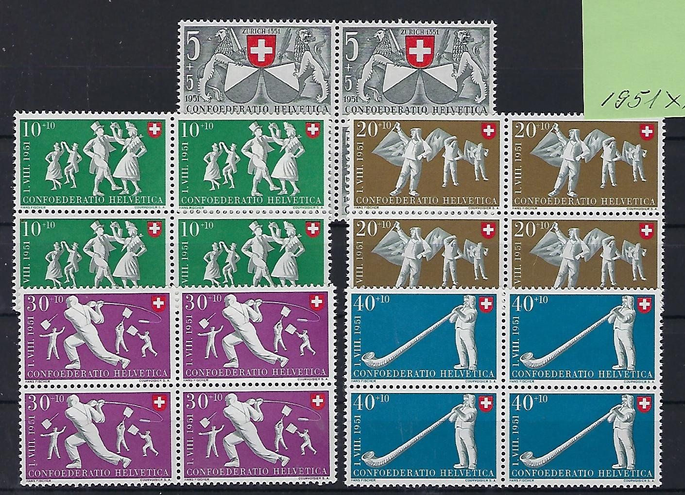 Tutti i francobolli: 1951 Pro Patria Viererblock postfrisch **    15419 – Usato da Lunden venduto da Animus999