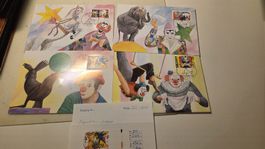 1992 FDC Makimumkarten Clowns inkl.1x Abart Weisses Auge