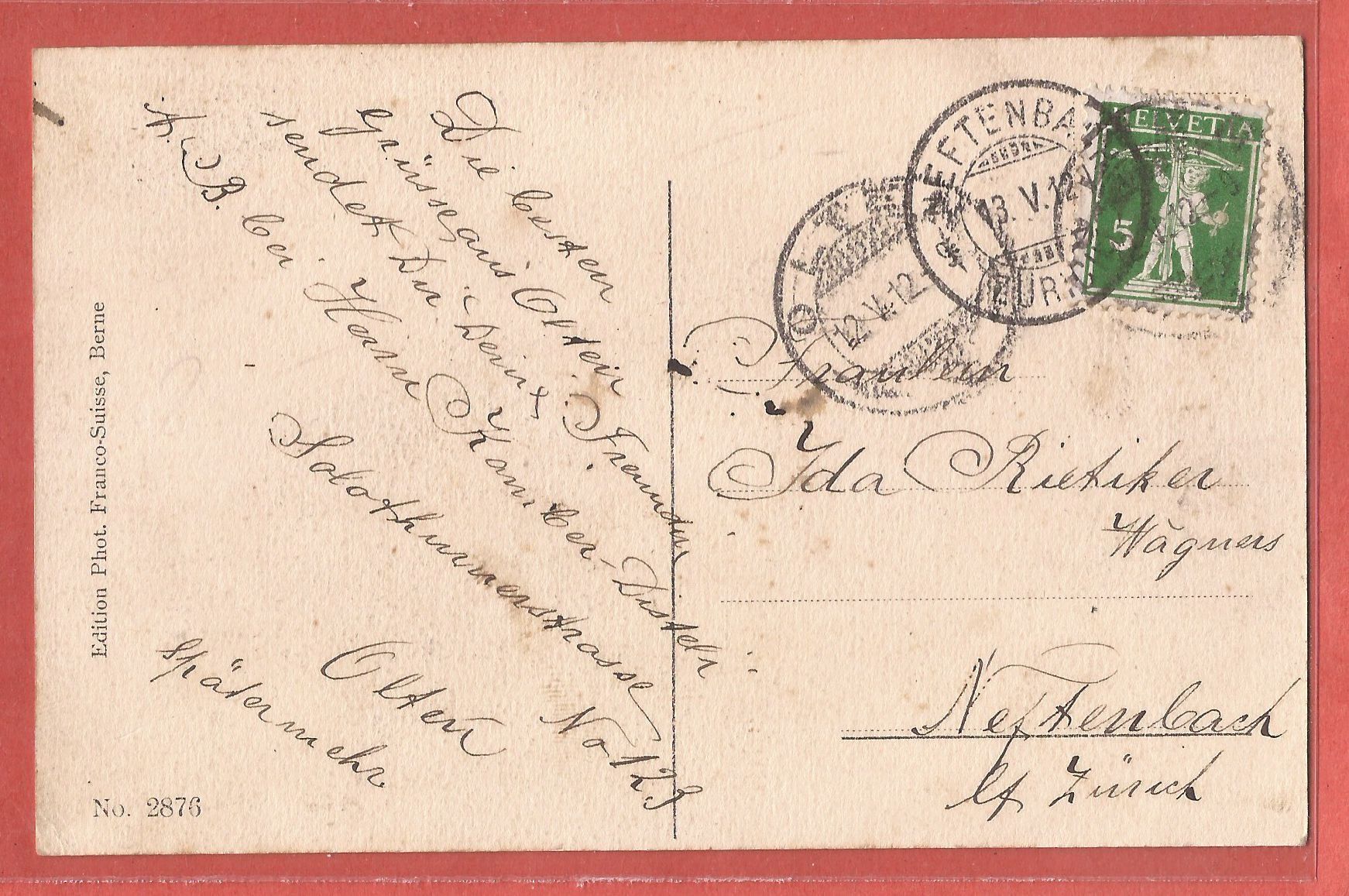 Ansichtskarten: Olten Hammer - Ringstrasse 1912 – Gebraucht aus Fislisbach von Porano 1