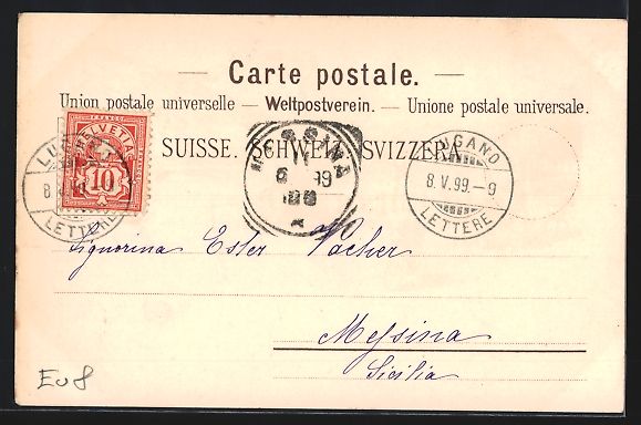 Ansichtskarten: Litho Lugano, Uferpromenade mit Postkuts – Gebraucht aus Berlin von bartko-reher 1