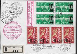 1935 R/ 1.Winterluftpost ZH--ZH hochwertig frankiert ab 1.-