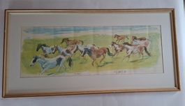 Fritz Hug original Lithographie, sign. u. numm. Pferde Herde
