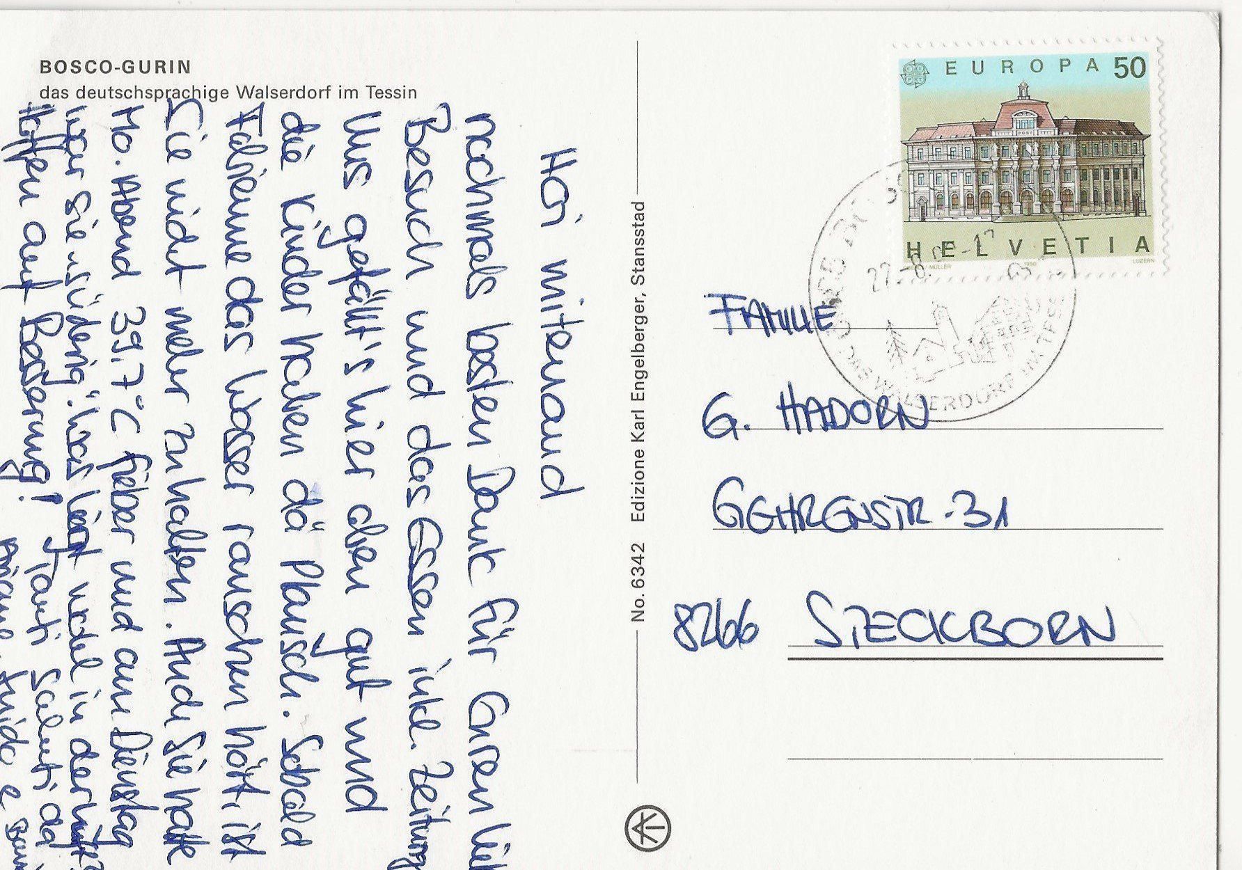 Cartoline postali: Bosco-Gurin – Usato da Frauenfeld venduto da Merk52 1